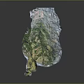 3D Terrain Model Showcasing Natural Landscape Features With Green Vegetation And Blue Water