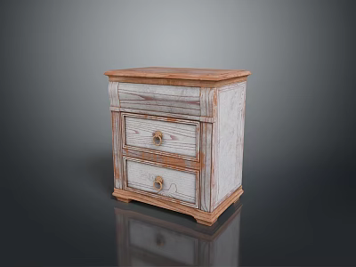 Vintage Wooden Nightstand Featuring Wooden Top Two White Drawers And Metal Handles 3d model