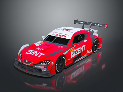Red And White ZENT Race Car With Aerodynamic Design And Rear Wing 3d model