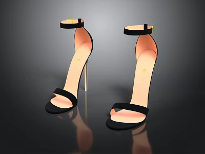 Black High Heel Sandals With Ankle Strap And Stiletto Heel Stylish Design 3d model