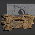 Industrial Sci-Fi Scene With Rocky Terrain Metal Structure And Mechanical Components