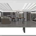 Modern Minimalist Open Dining And Living Room With Custom Dark Cabinetry And Elegant Linear Lighting