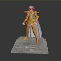 Game Character with Golden Armor Green Hair Standing on Base with Saint Seiya Inscription