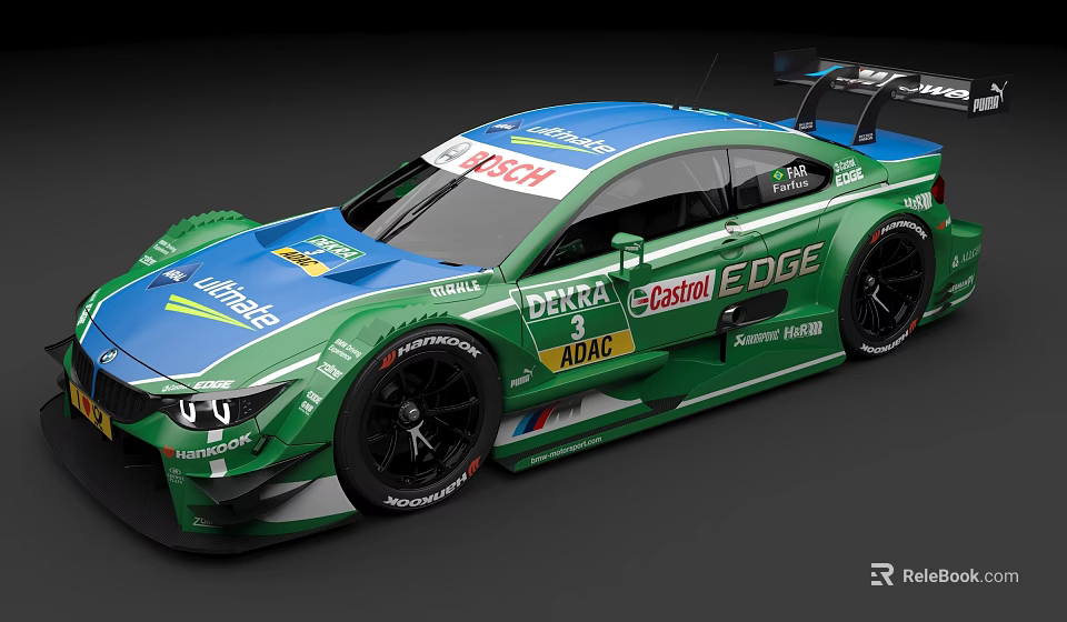 Blue Green Race Car With Sponsor Logos And Aerodynamic Exterior Design 3d model 