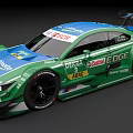 Blue Green Race Car With Sponsor Logos And Aerodynamic Exterior Design