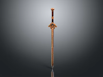 Ornate Decorative Sword With Red Gold Hilt Gemstone Accents And Metallic Blade Reflection 3d model