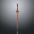 Ornate Decorative Sword With Red Gold Hilt Gemstone Accents And Metallic Blade Reflection