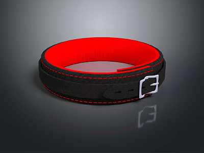 Fashionable Black Wristband With Red Inner Lining Red Stitching And Metal Buckle 3d model