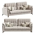 Modern Gray Sofa With Tufted Design Multiple Decorative Pillows And Striped Seats 3d model