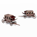 Two Vintage Wooden Carriage Models Featuring Classic Design and Spoked Wheels