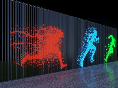 Colorful Feature Wall with Dynamic Dot Shaped Human Silhouettes in Red Blue Green 3d model