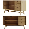 Wooden Console Cabinet Sideboard With Drawers And Open Shelves Modern Design