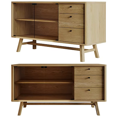 Wooden Console Cabinet Sideboard With Drawers And Open Shelves Modern Design 3d model