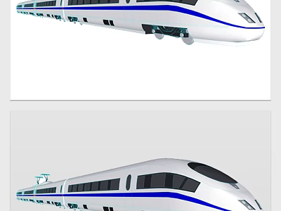 High Speed Train With Streamlined Design White Body And Blue Stripes 3d model