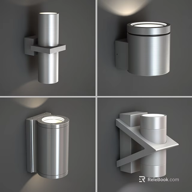 Modern Sleek Metallic Wall Lamp With Cylindrical Body And Geometric Bracket Design 3d model 