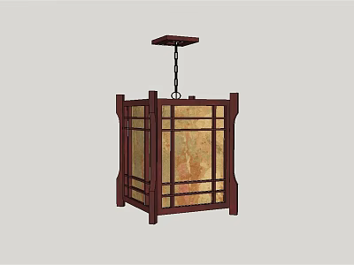 Traditional Square Chandelier With Dark Brown Wooden Frame And Glass Panels 3d model