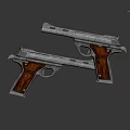 Two Silver Pistols With Wooden Grips And Metallic Body Structure Design