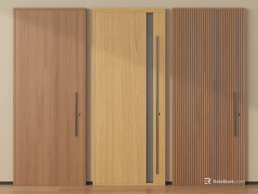 Three Different Design Wooden Swing Doors With Modern Styles And Textures 3d model 