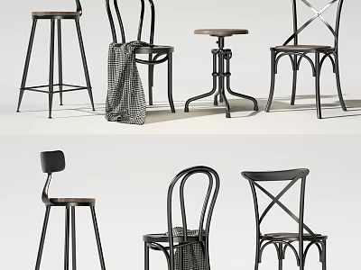 Stylish Leisure Chairs With Cross Back High Back Designs Wooden Seats And Metal Frames 3d model