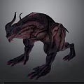 Fierce Fantasy Creature Character With Horns Purple Pink Skin Muscular Build And Sharp Claws