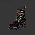 Black Stylish Ankle Boots With Golden Eyelets Yellow Stitching And Label
