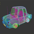 Light Green Vintage Car With Round Shape Yellow Headlights And Brown Seats