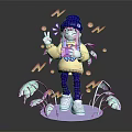 Stylish Pink Haired Character In Blue Beanie With Green Leaf Plants Bubbles And Peace Sign