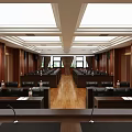 Spacious Modern Conference Room With Wooden Panel Walls Long Tables And Leather Chairs