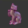3D Rendered Metallic Cat Sculpture Sitting With Raised Front Paw And Dark Background Reflection