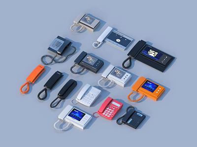 Various Colored Landline Phones With Different Styles For Daily Use 3d model