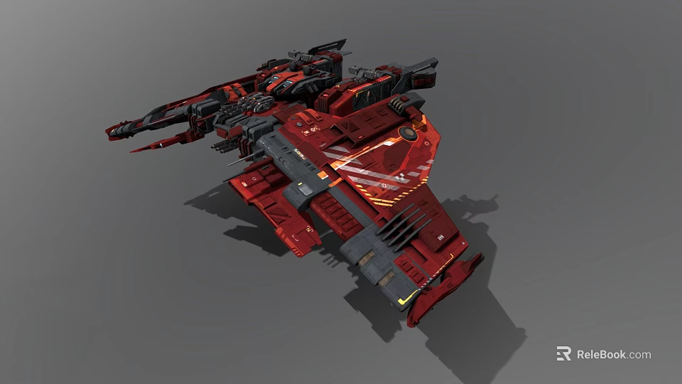Red Sci Fi Style Spaceship With Complex Mechanical Structure And Weapon Systems In Space Aerospace 3d model 