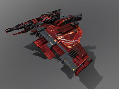 Red Sci Fi Style Spaceship With Complex Mechanical Structure And Weapon Systems In Space Aerospace 3d model
