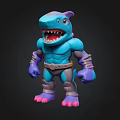 Blue Shark Toy Figure With Open Mouth Sharp Teeth Purple Arms And Pink Feet