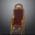 Elegant Golden Chair With Red Cushion And Ornate Armrest Design Details