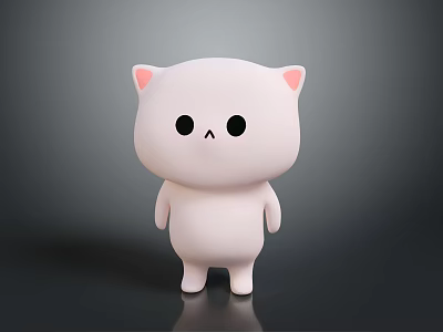 White Cartoon Cat Plush Toy With Pink Ears And Black Eyes Standing Pose 3d model