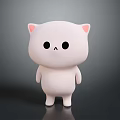 White Cartoon Cat Plush Toy With Pink Ears And Black Eyes Standing Pose