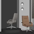 Two Modern Office Chairs In Minimalist Interior With Wall Lights