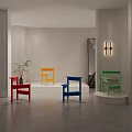 Colorful Single Chairs in Modern Minimalist Interior Displayed on White Pedestals