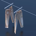 Two light colored jeans hanging on clothesline against deep blue sky 3d model