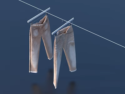 Two light colored jeans hanging on clothesline against deep blue sky 3d model