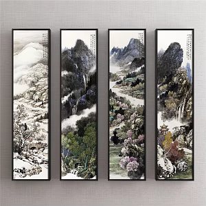 Chinese landscape painting black and white bedroom landscape 3d model