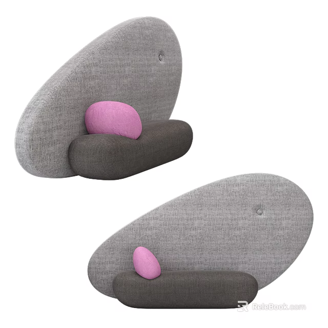 Modern Gray Multi Seat Sofa With Pink Cushions And Unique Fabric Shape Design 3d model