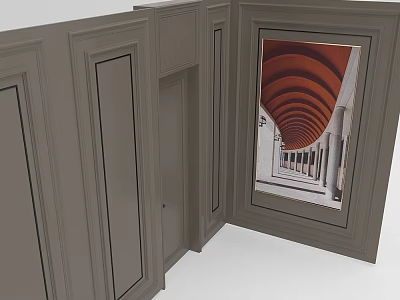Gray Wall Design With Decorative Trim And Built in Photo Frame Featuring Arched Architecture 3d model