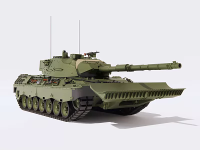 Military Armored Tank With Long Cannon Tracks Antennas And Green Exterior Design 3d model