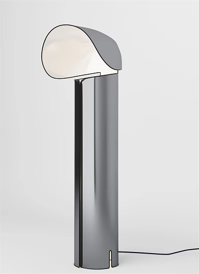Modern Floor Lamp With Minimalist Design Silver Metal Stand And Curved White Shade 3d model