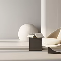 Modern Cream Single Sofa With Side Table Books And Decorative Sphere In Minimalist Interior