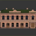 Traditional Red Brick Building Design With Green Roof Decorative Windows And Doors