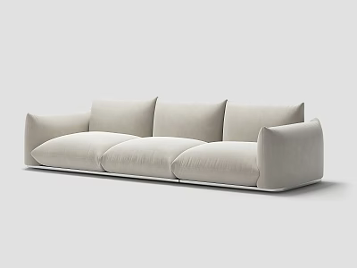 Modern Beige Fabric Three-Seater Sofa With Plush Cushions And Curved Armrests Design 3d model