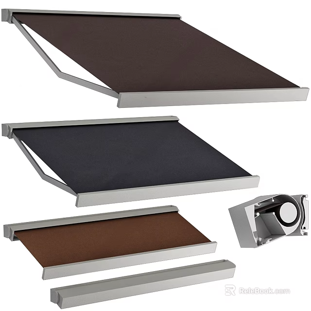 Outdoor Retractable Awnings With Brown And Black Fabric And Metal Frame 3d model 