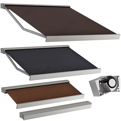 Outdoor Retractable Awnings With Brown And Black Fabric And Metal Frame 3d model